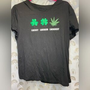 SHEIN Black Tee with Green Lucky Trio Graphic